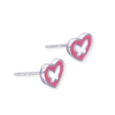 Kolczyki srebrne serduszka z motylkami na sztyft