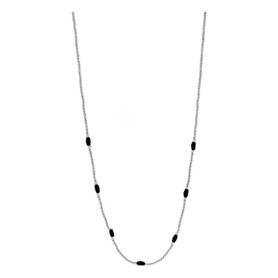 Naszyjnik srebrny z ozdobnymi czarnymi koralikami na ozdobnym łańcuszku połączonym kuleczkami