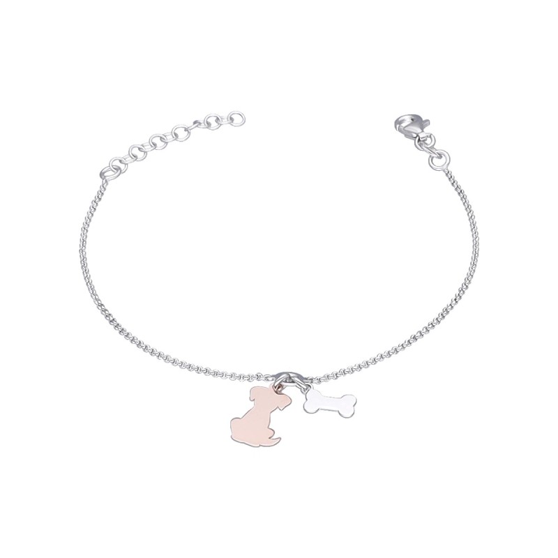 Bransoletka srebrna z pieskiem złoconym na różowi i kością