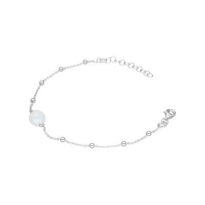 Bransoletka srebrna z gładkimi kuleczkami oraz perełką na środku na ażurowym łańcuszku