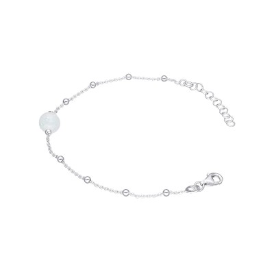 Bransoletka srebrna z gładkimi kuleczkami oraz perełką na środku na ażurowym łańcuszku