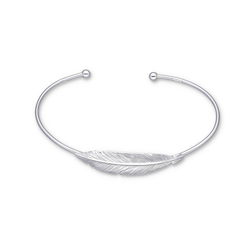 Bransoletka srebrna sztywna z elementem pióra