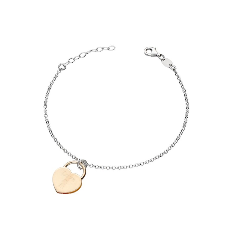 Bransoletka srebrna złocone serduszko na łańcuszku typu ankier