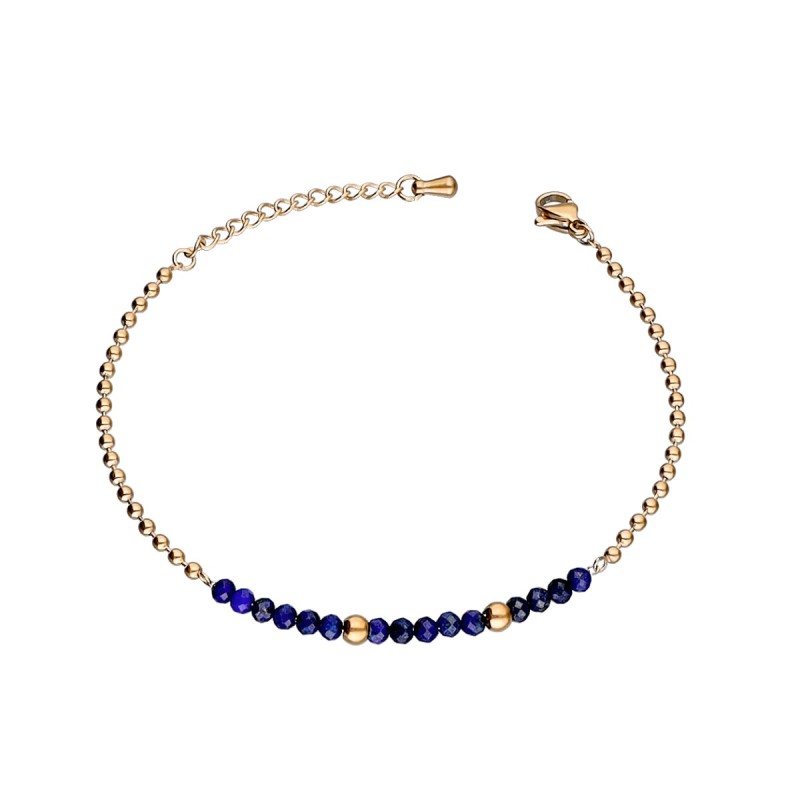 Bransoletka ze stali szlachetnej złocona z lapisem lazuli zapinana