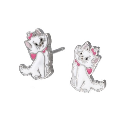 Kolczyki srebrne kotki różowe zapinane na sztyft