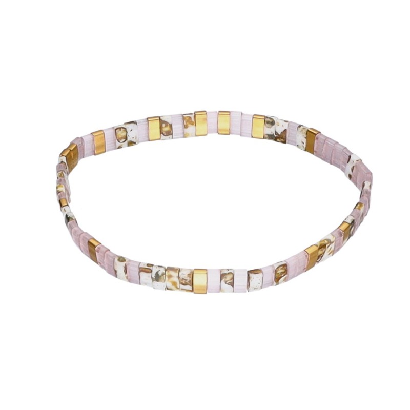 Bransoletka ze stali szlachetnej z koralikami miyuki w kolorze różowo - złotym