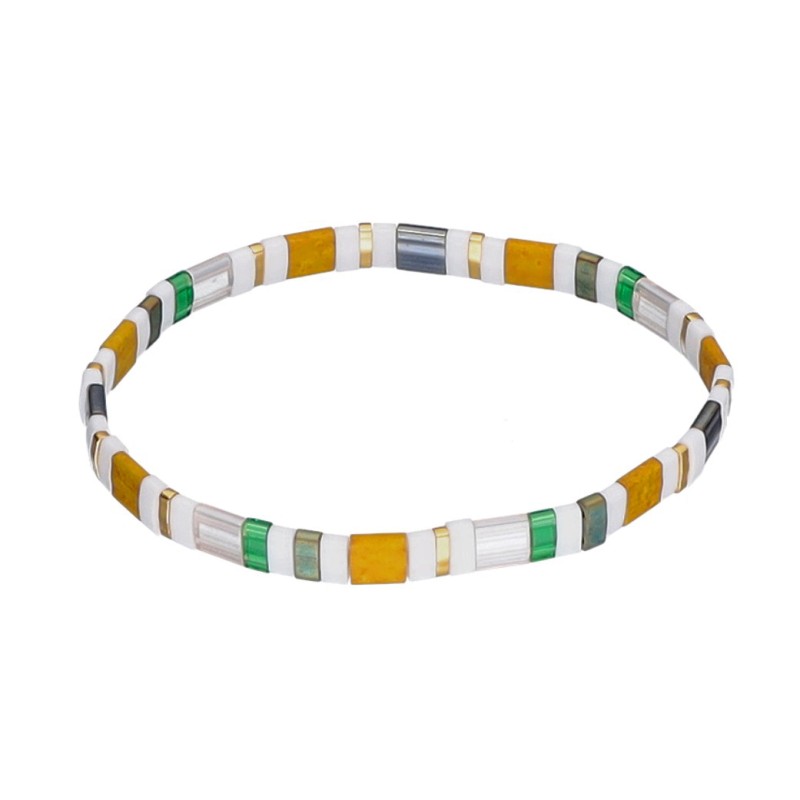 Bransoletka ze stali szlachetnej z koralikami miyuki w kolorze żółtym i zielonym