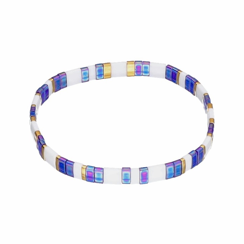 Bransoletka ze stali szlachetnej z koralikami miyuki w kolorze niebiesko białym