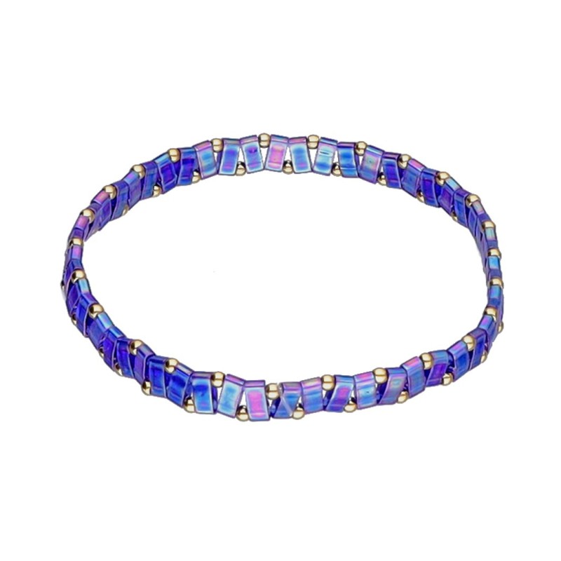 Bransoletka ze stali szlachetnej z koralikami miyuki w kolorze niebiesko - fioletowym