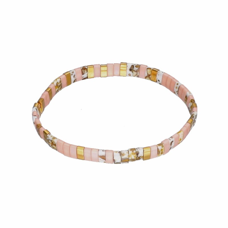 Bransoletka ze stali szlachetnej z koralikami miyuki w kolorze różowo-złotym
