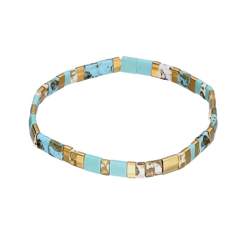 Bransoletka ze stali szlachetnej z koralikami miyuki w kolorze turkusowo - złotym