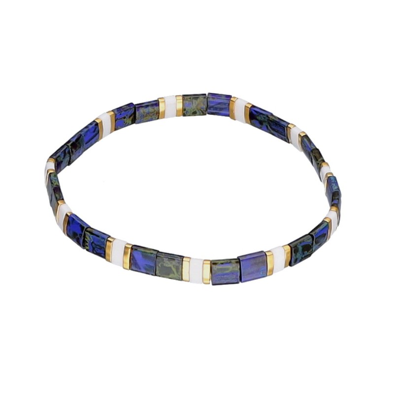 Bransoletka ze stali szlachetnej z koralikami miyuki w kolorze granatowo - białym