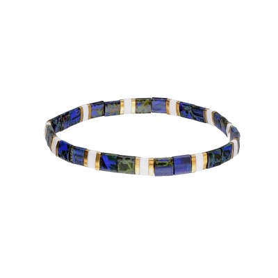 Bransoletka ze stali szlachetnej z koralikami miyuki w kolorze granatowo - białym