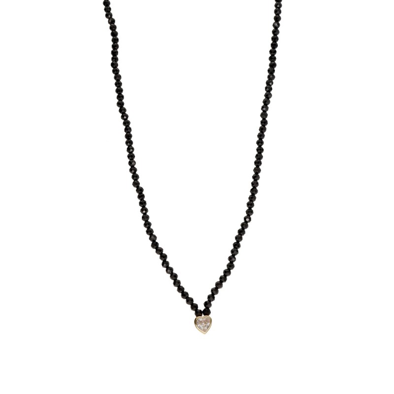 Naszyjnik ze stali szlachetnej z onyksem i zawieszką w kształcie serduszka