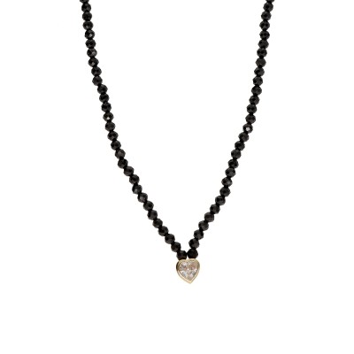 Naszyjnik ze stali szlachetnej z onyksem i zawieszką w kształcie serduszka