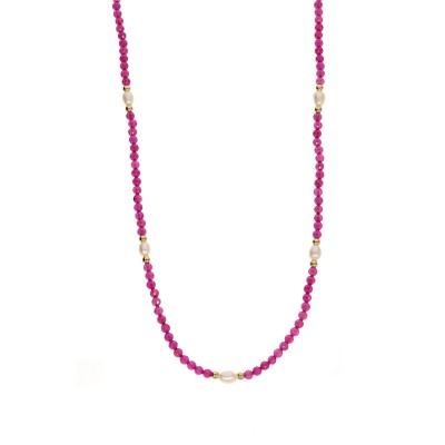 Naszyjnik ze stali szlachetnej z rubinem i perłą hodowlaną