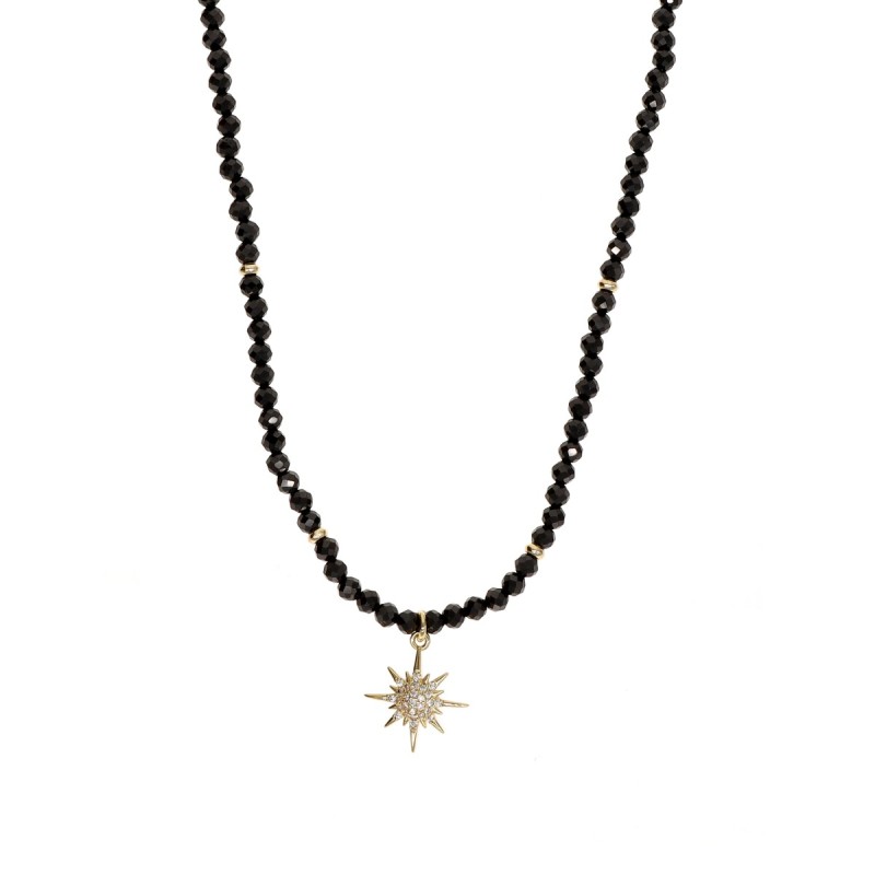 Naszyjnik ze stali szlachetnej z onyxem i zawieszką w kształcie słońca