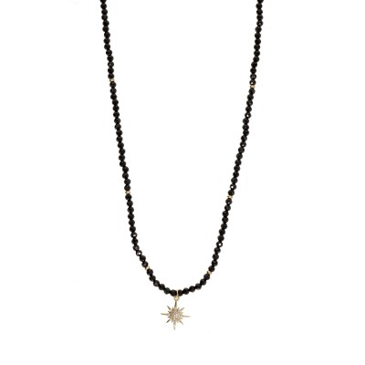 Naszyjnik ze stali szlachetnej z onyxem i zawieszką w kształcie słońca