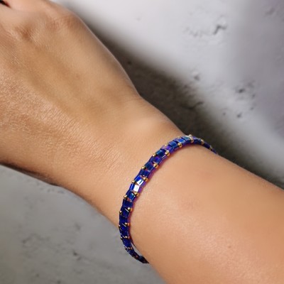 Bransoletka ze stali szlachetnej z koralikami miyuki w kolorze niebiesko - fioletowym