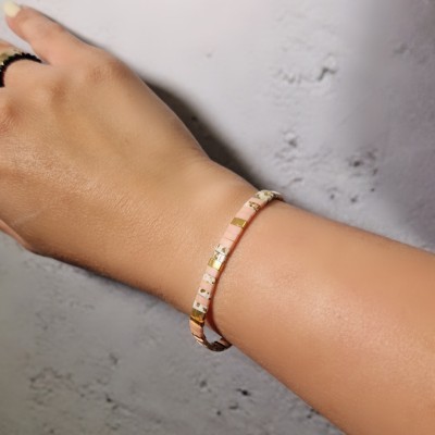 Bransoletka ze stali szlachetnej z koralikami miyuki w kolorze różowo-złotym