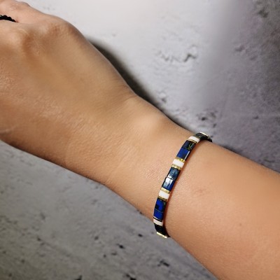 Bransoletka ze stali szlachetnej z koralikami miyuki w kolorze granatowo - białym