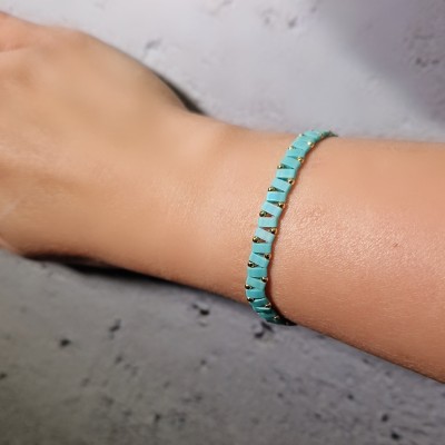 Bransoletka ze stali szlachetnej z koralikami miyuki w kolorze turkusowym