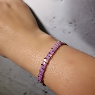 Bransoletka ze stali szlachetnej z koralikami miyuki w kolorze fioletowym