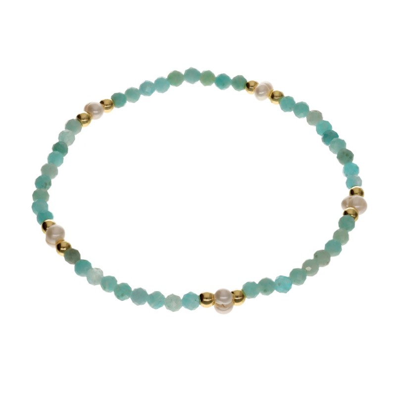Bransoletka ze stali szlachetnej z amazonitem oraz perłą hodowlaną
