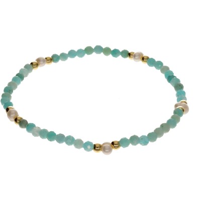 Bransoletka ze stali szlachetnej z amazonitem oraz perłą hodowlaną