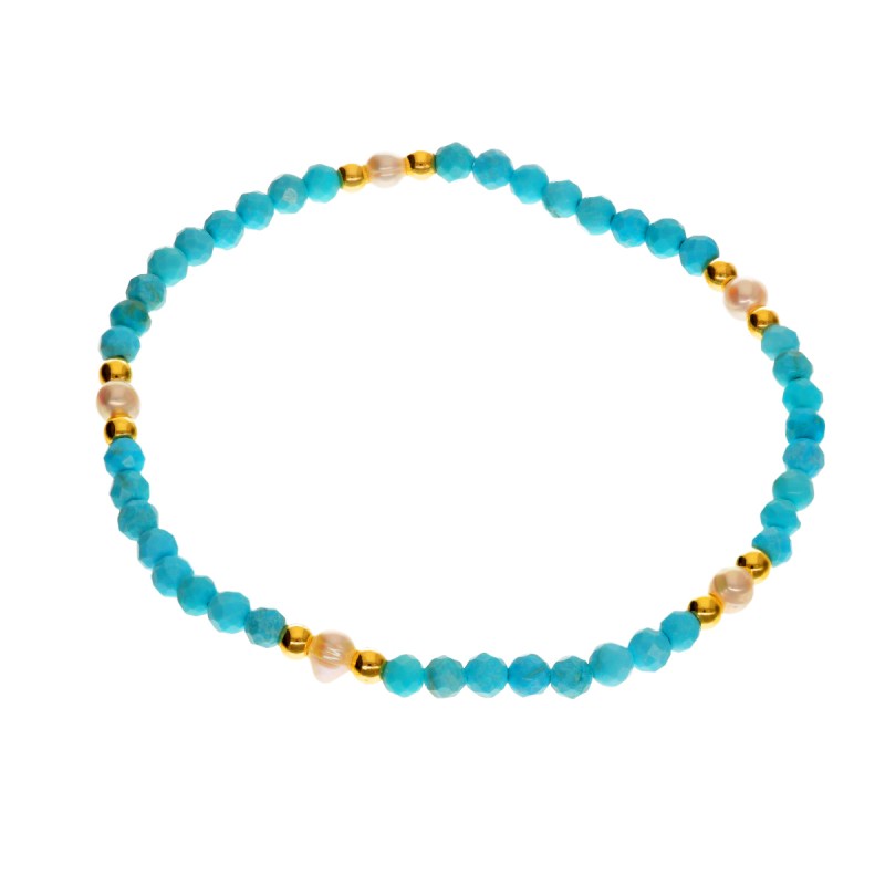 Bransoletka ze stali szlachetnej z turkusem i perłą hodowlaną