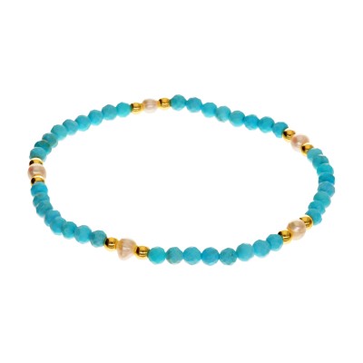Bransoletka ze stali szlachetnej z turkusem i perłą hodowlaną