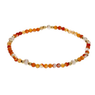 Bransoletka ze stali szlachetnej z karneolem i perłą hodowlaną