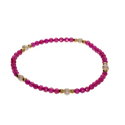 Bransoletka ze stali szlachetnej z rubinem i perłą hodowlaną