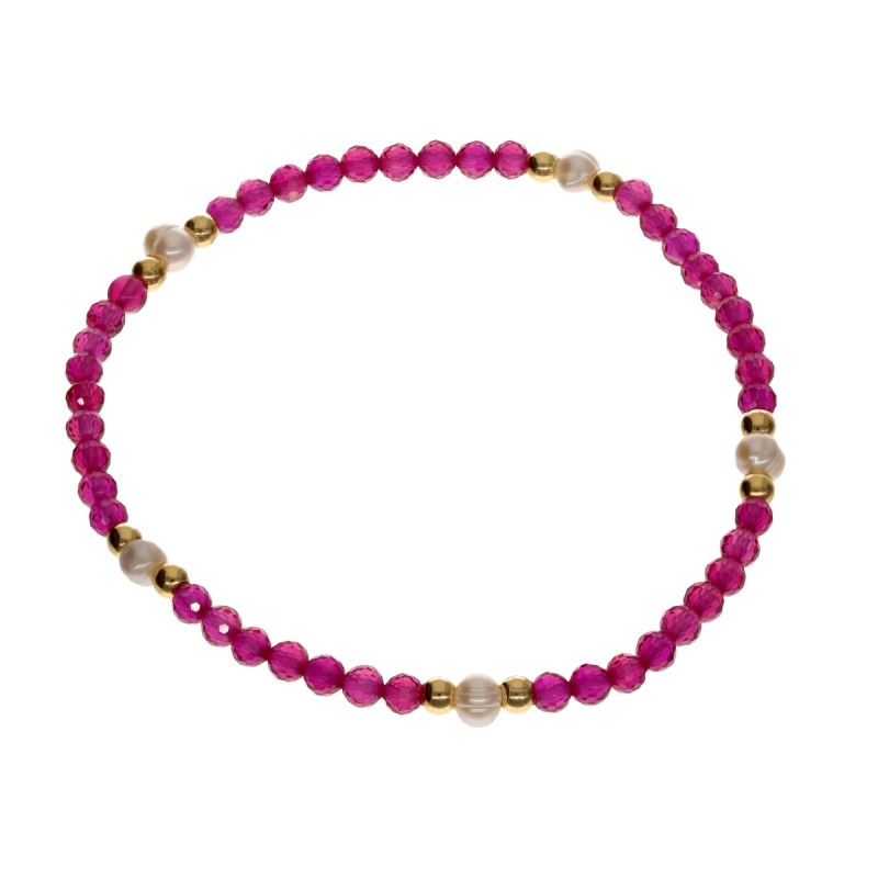 Bransoletka ze stali szlachetnej z rubinem i perłą hodowlaną