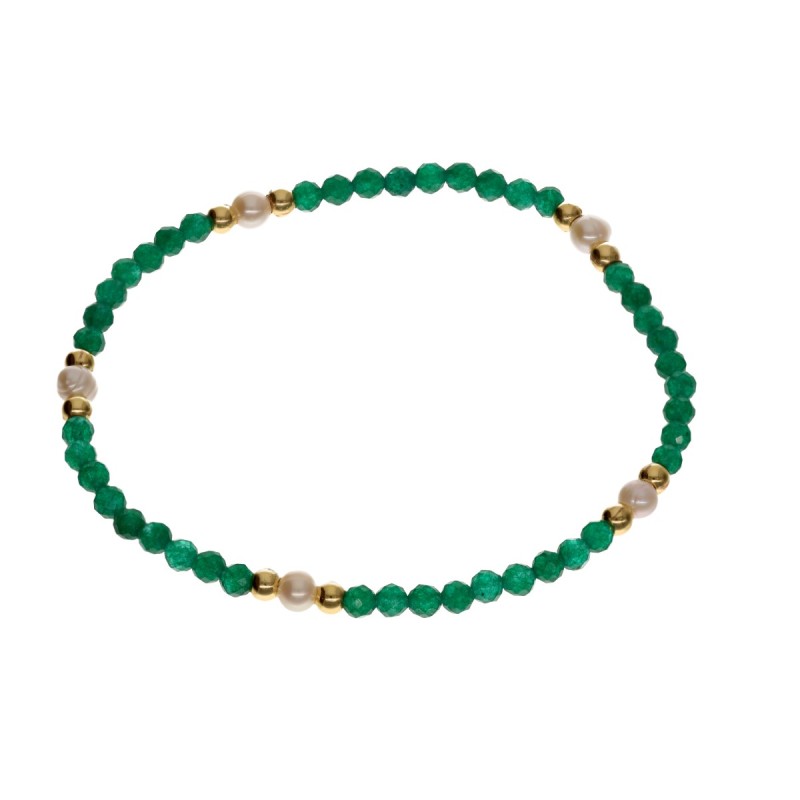 Bransoletka ze stali szlachetnej z jadeitem i perłą hodowlaną