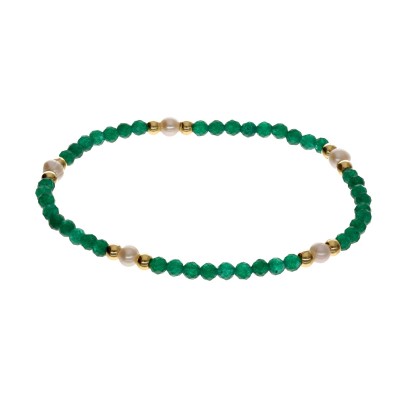 Bransoletka ze stali szlachetnej z jadeitem i perłą hodowlaną