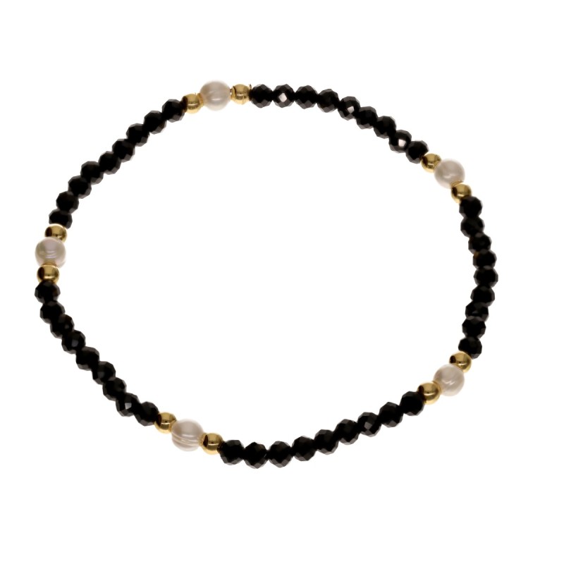 Bransoletka ze stali szlachetnej z czarnym spinelem i perłą hodowlaną