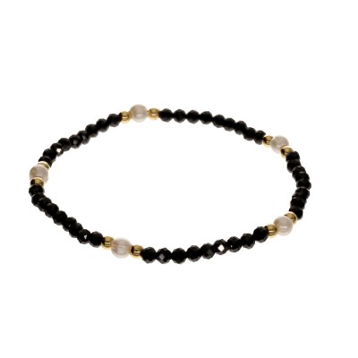 Bransoletka ze stali szlachetnej z czarnym spinelem i perłą hodowlaną