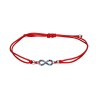 Bransoletka srebrna na czerwonym lub czarnym sznurku ze znakiem nieskończoności wysadzanym kolorowymi cyrkoniami