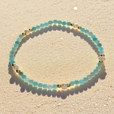 Bransoletka ze stali szlachetnej z amazonitem oraz perłą hodowlaną