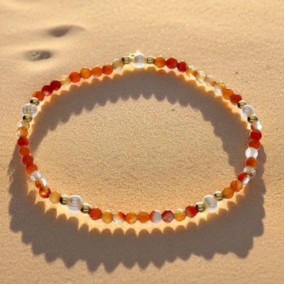 Bransoletka ze stali szlachetnej z karneolem i perłą hodowlaną