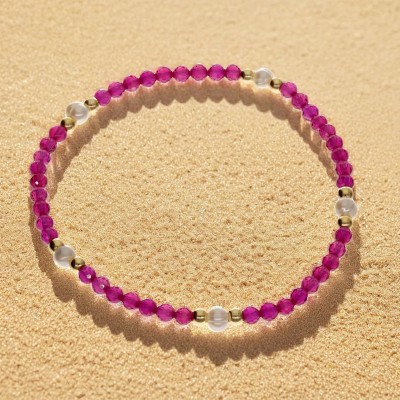 Bransoletka ze stali szlachetnej z rubinem i perłą hodowlaną