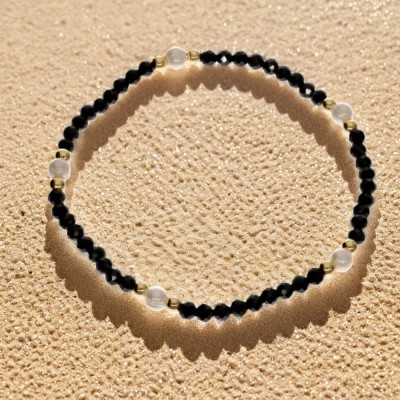 Bransoletka ze stali szlachetnej z czarnym spinelem i perłą hodowlaną