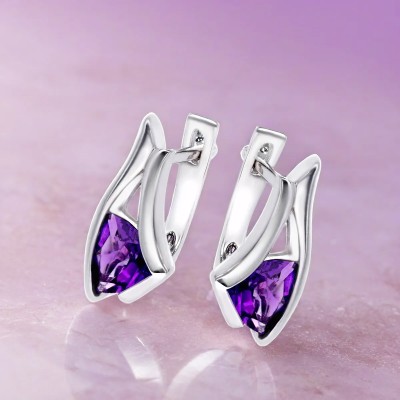 Kolczyki srebrne z fioletowym ametystem na angielskim zapięciu
