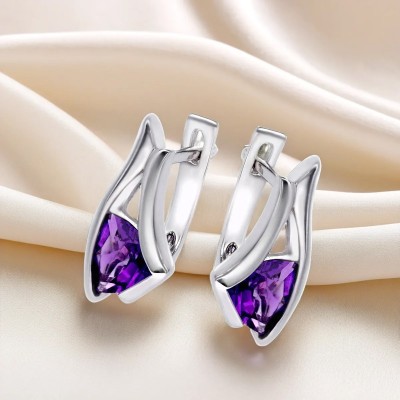 Kolczyki srebrne z fioletowym ametystem na angielskim zapięciu