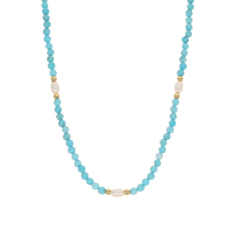 Naszyjnik ze stali szlachetnej z turkusem i perłą hodowlaną
