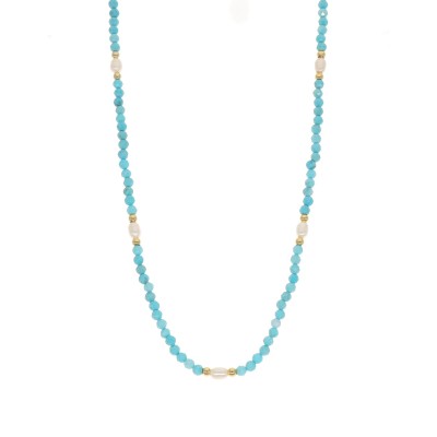 Naszyjnik ze stali szlachetnej z turkusem i perłą hodowlaną
