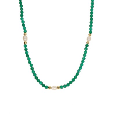 Naszyjnik ze stali szlachetnej z jadeitem i perłą hodowlaną