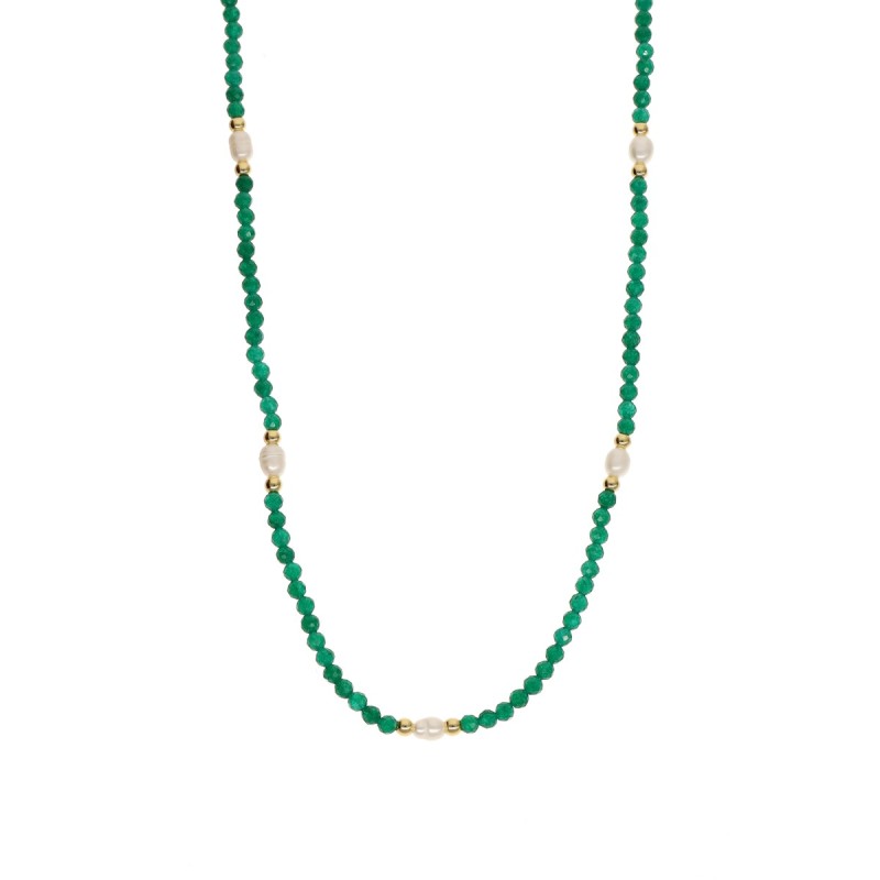 Naszyjnik ze stali szlachetnej z jadeitem i perłą hodowlaną