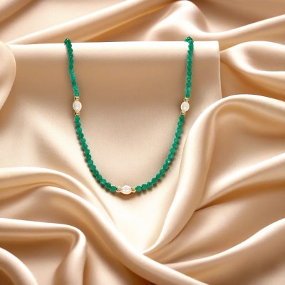 Naszyjnik ze stali szlachetnej z jadeitem i perłą hodowlaną